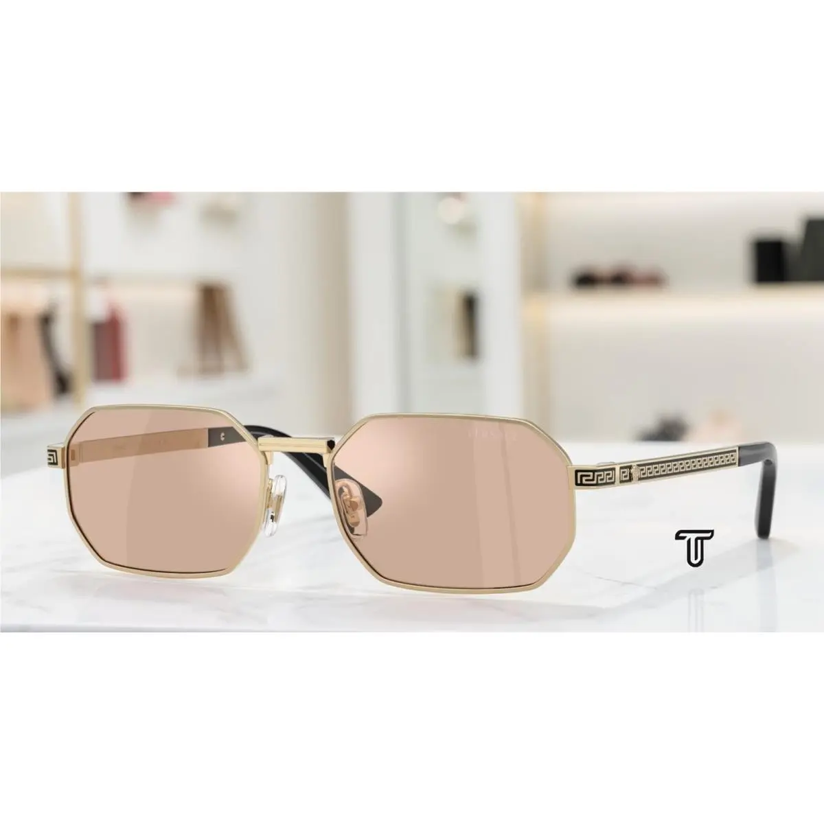 Versace VE2297 1252 5 Pale Gold Light Pink Mirror Silver 54 mm Men`s Sunglasses
