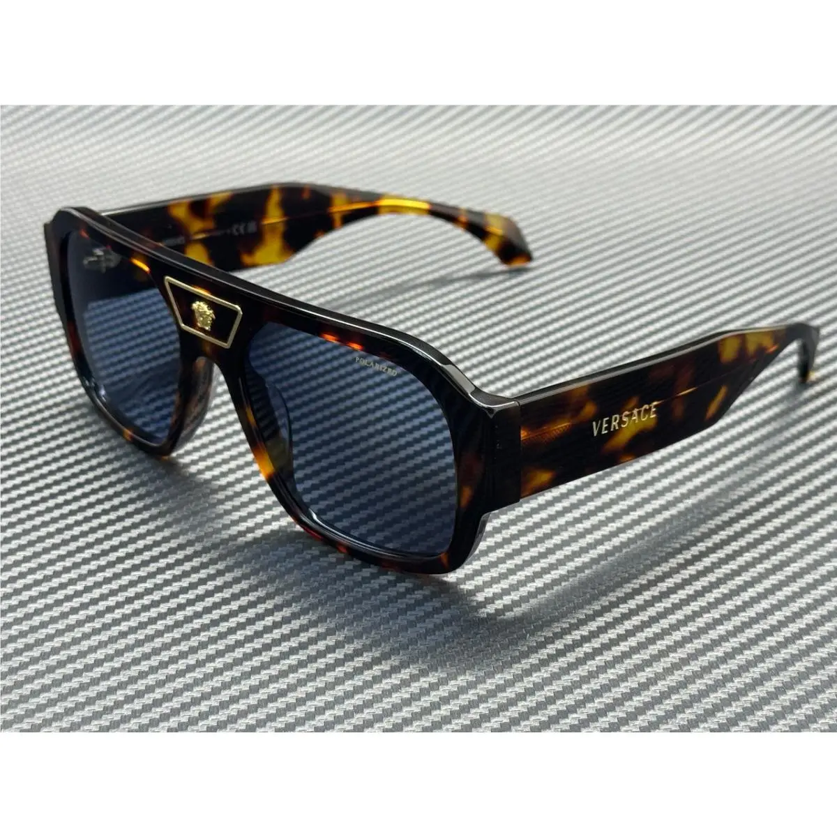 Versace VE4508U 55372V Havana Dark Blue Polarized Men`s 56 mm Sunglasses