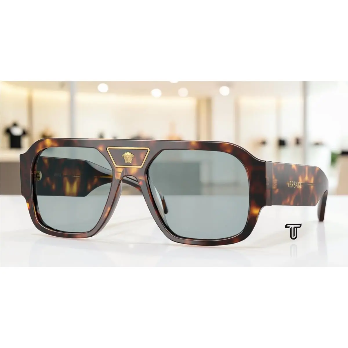 Versace VE4508U 553780 Havana Blue 56 mm Men`s Sunglasses