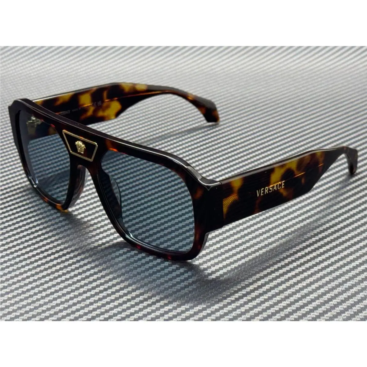 Versace VE4508U 553780 Havana Blue Men`s 56 mm Sunglasses