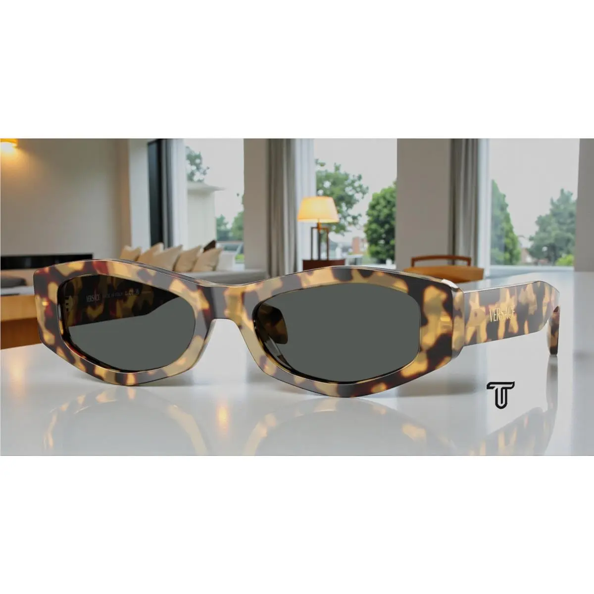 Versace VE4487F 777 87 Brown Yellow Havana Dark Grey 54 mm Women`s Sunglasses