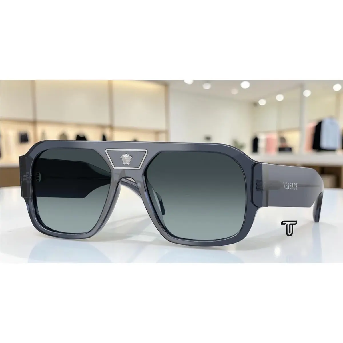 Versace VE4508U 5538V1 Transparent Dark Blue Gradient Grey 56mm Men`s Sunglasses