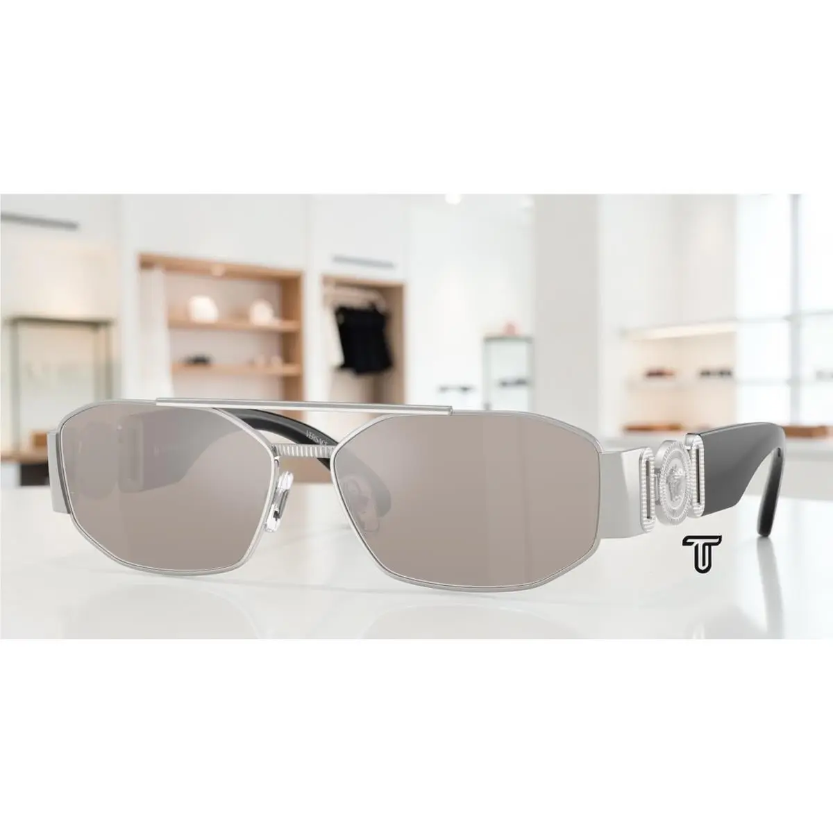 Versace VE2287 1000AP Silver Clear Mirror Real Platinum 58 mm Men`s Sunglasses