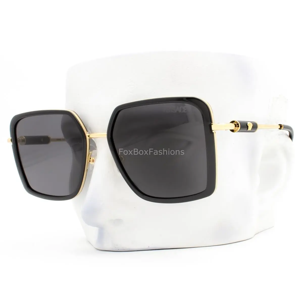 Versace Sunglasses Polished Black on Gold Medusa Logo Mod 2261 1002/87 with Case