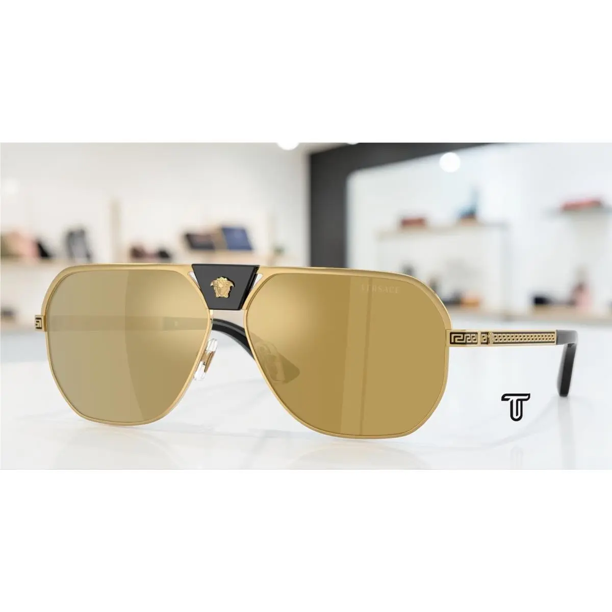 Versace VE2294 10025A Gold Brown Mirror Gold 61 mm Men`s Sunglasses