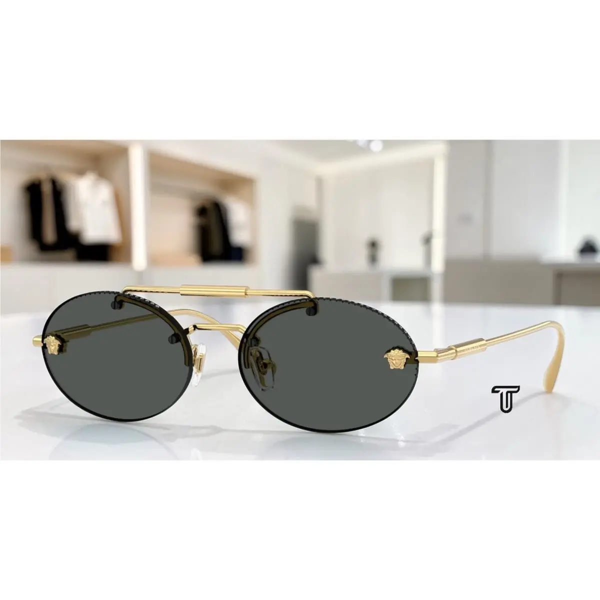 Versace VE2295 100287 Gold Dark Grey 56 mm Women`s Sunglasses