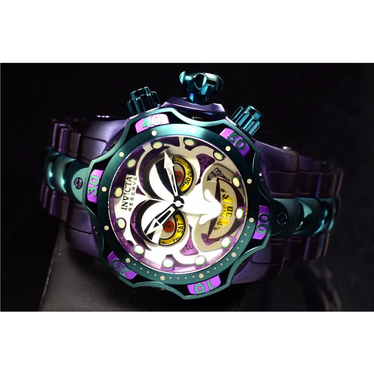 Invicta Reserve DC Comics Joker Chrono 52.5 mm Swiss Mvt Green Purple Watch