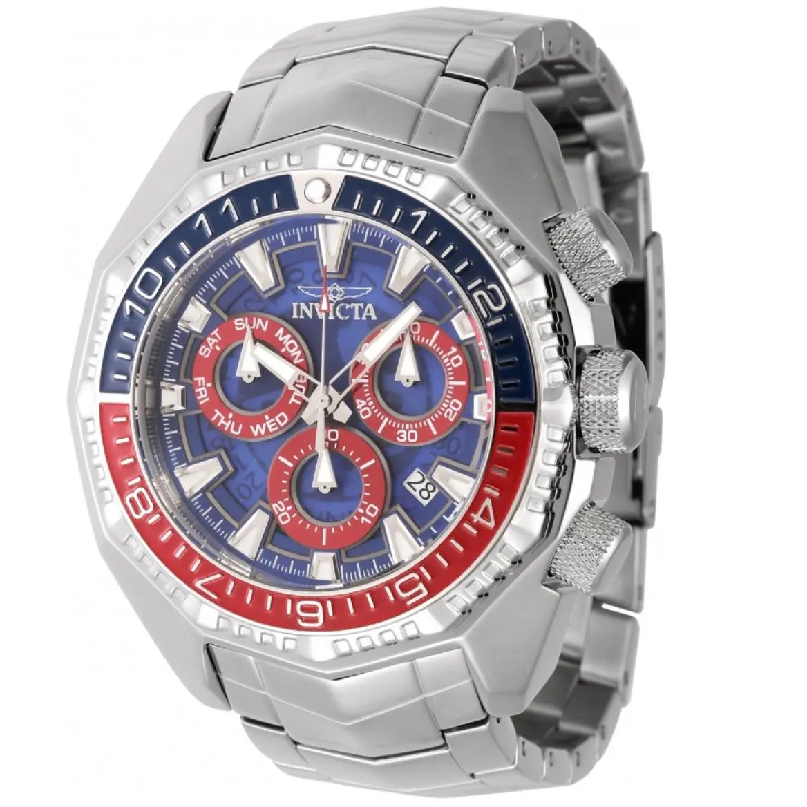 Invicta Akula Kromo Z Men`s 55mm Blue Red Swiss Chronograph Watch 44296 - Dial: Blue, Red, White, Band: Silver,Steel, Silver, Bezel: Blue, Red, Silver