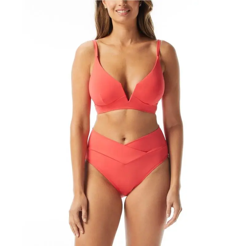 Coco Reef Women`s Astra Plunge-neckline Lace-up Bikini Top Papaya 32/34C