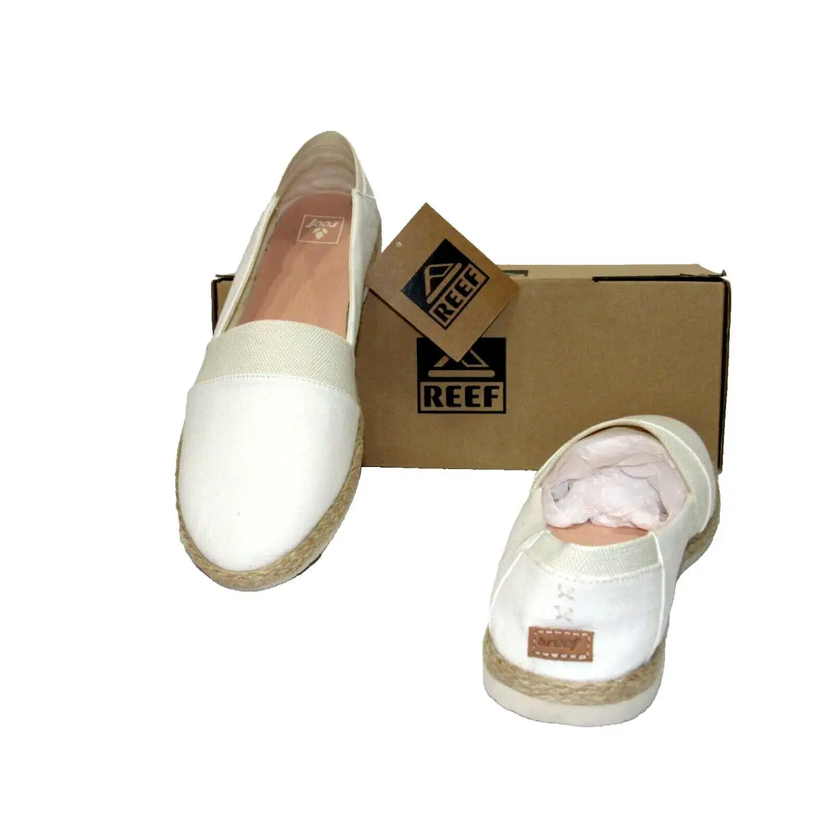 Women`s Size 11 Ivory Canvas Slip-on Summer Espadrilles Flats Shoes by Reef