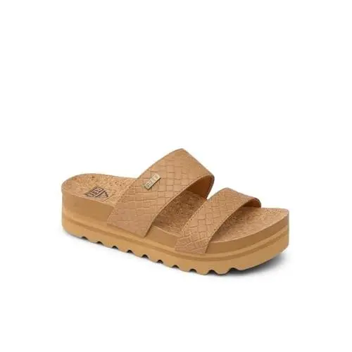 CJ5930 Reef Women`s Cushion Vista HI Sandal Tan Wicker Size 8