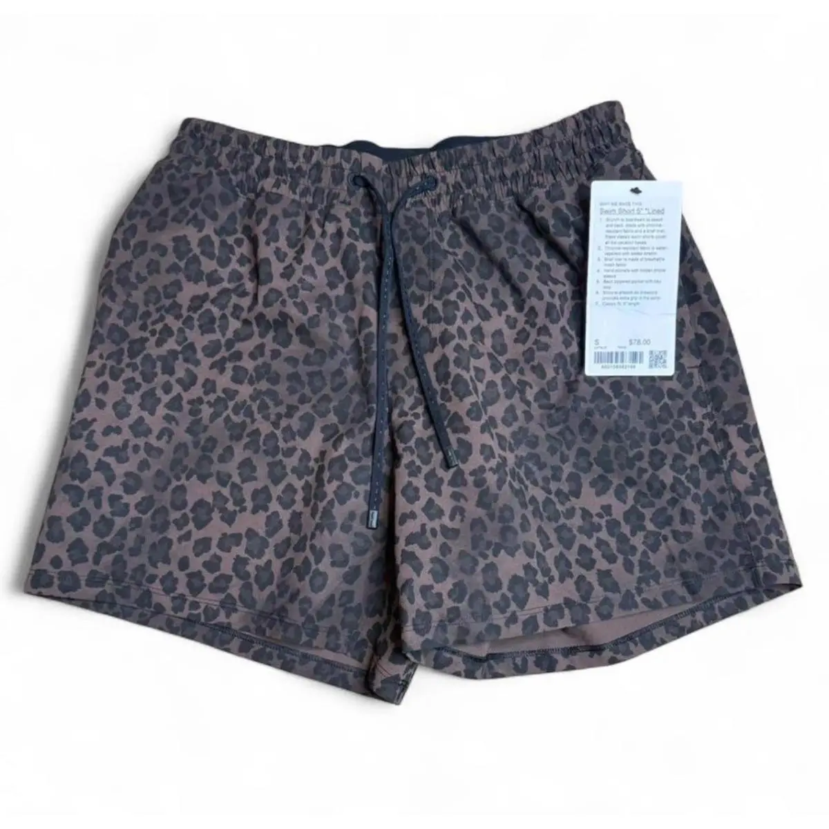 Lululemon True Leopard Dark Brown Swim Short 5 Lined Trmb Sz S
