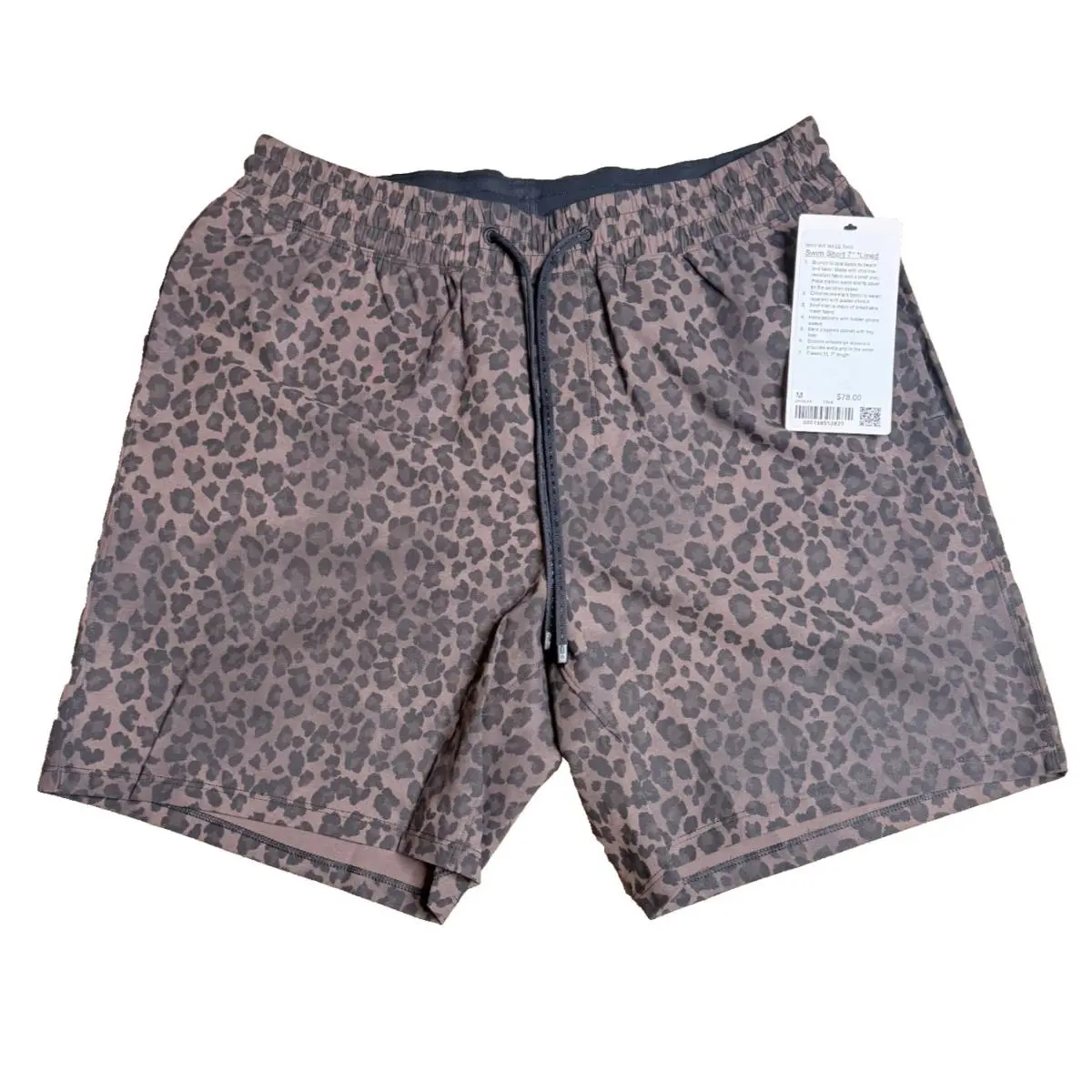 Lululemon True Leopard Dark Brown Swim Short 7 Lined Trmb Sz M