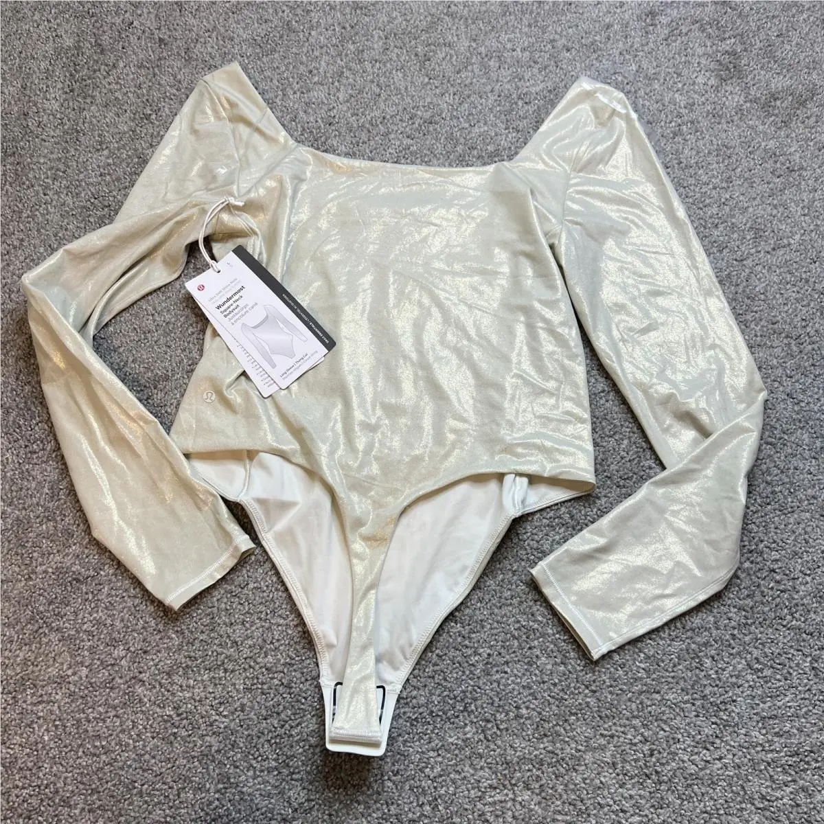 Lululemon Wunderlust Bodysuit Womens Large Long Sleeve Snap Shiny Dance Gym Yoga