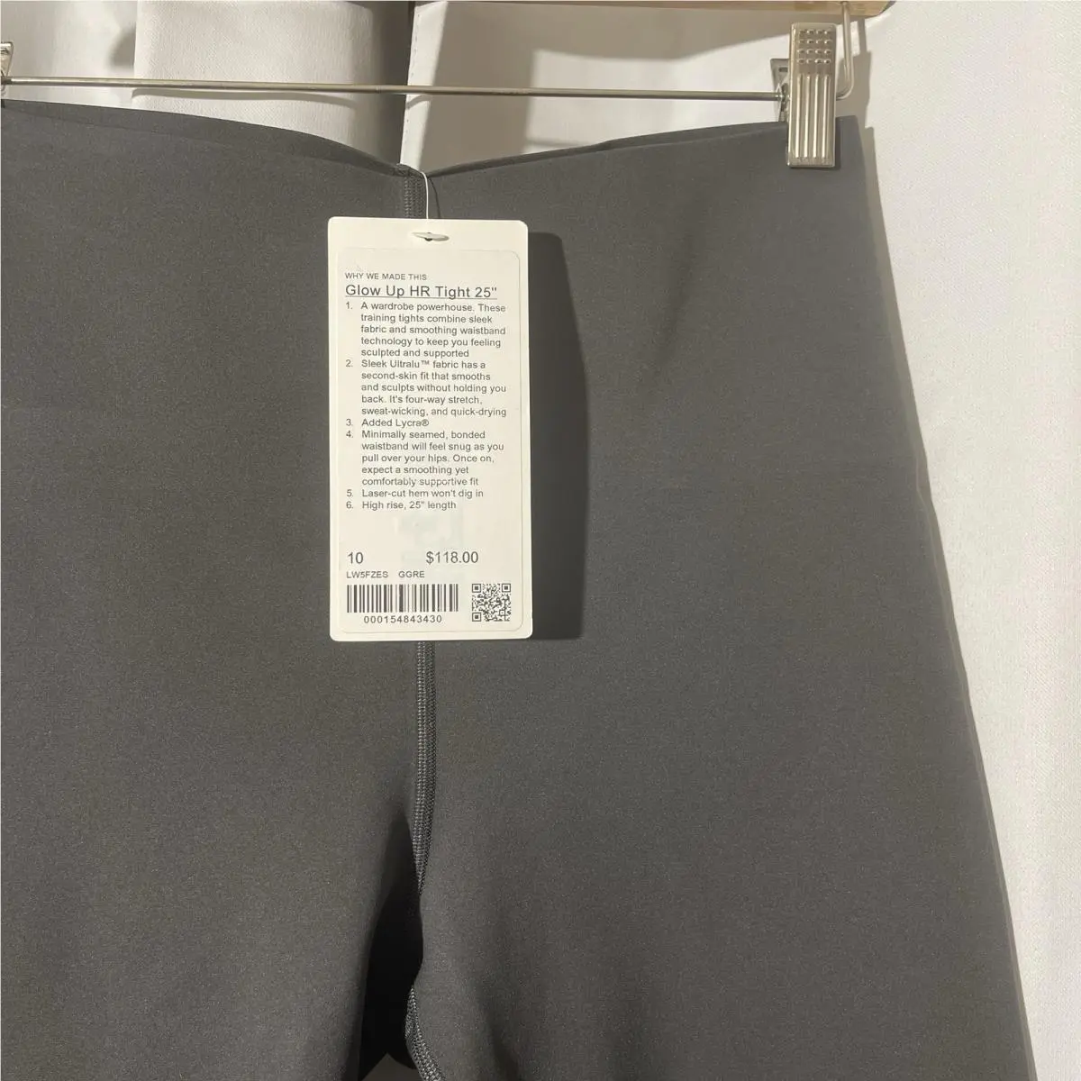 Lululemon Glow UP HR Tight 25 Size 10 Gray Compression Leggings