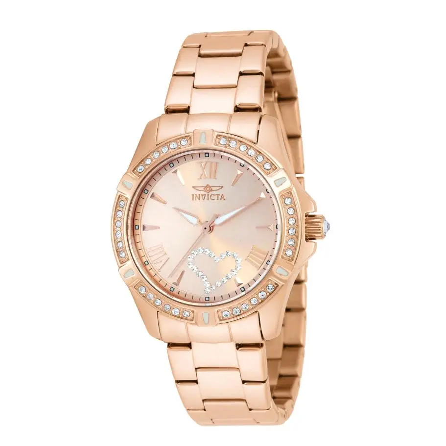 Invicta Angel Velaray Women`s Watch Rose Gold Crystal Heart Dial 35mm - Dial: Rose Gold, Band: Rose Gold, Bezel: Rose Gold
