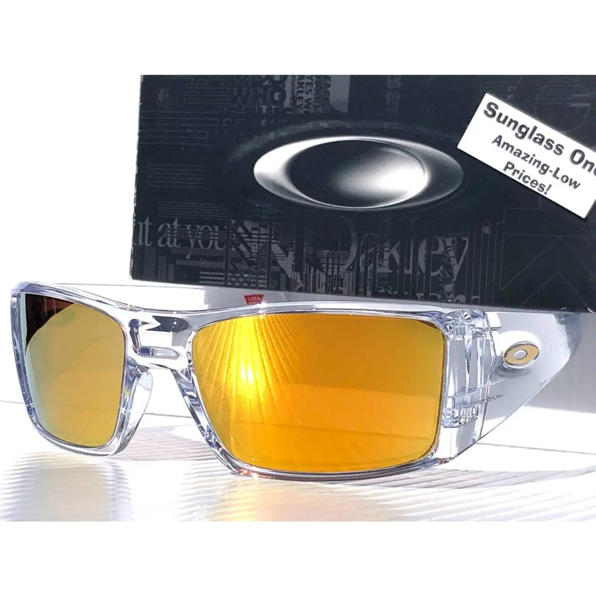 Oakley Heliostat Shiny Clear Prizm Polarized 24k Gold Lens Sunglass 9231-37