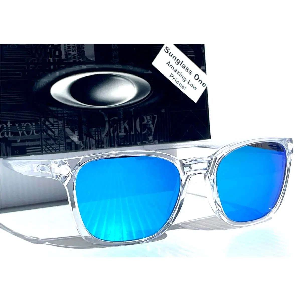 Oakley Ojector Shiny Clear Prizm Sapphire Blue Lens Sunglass 9018-02