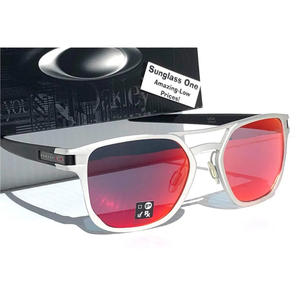Oakley Latch Alpha Silver Black Prizm Ruby Torch w/ Case Sunglass 4128-02