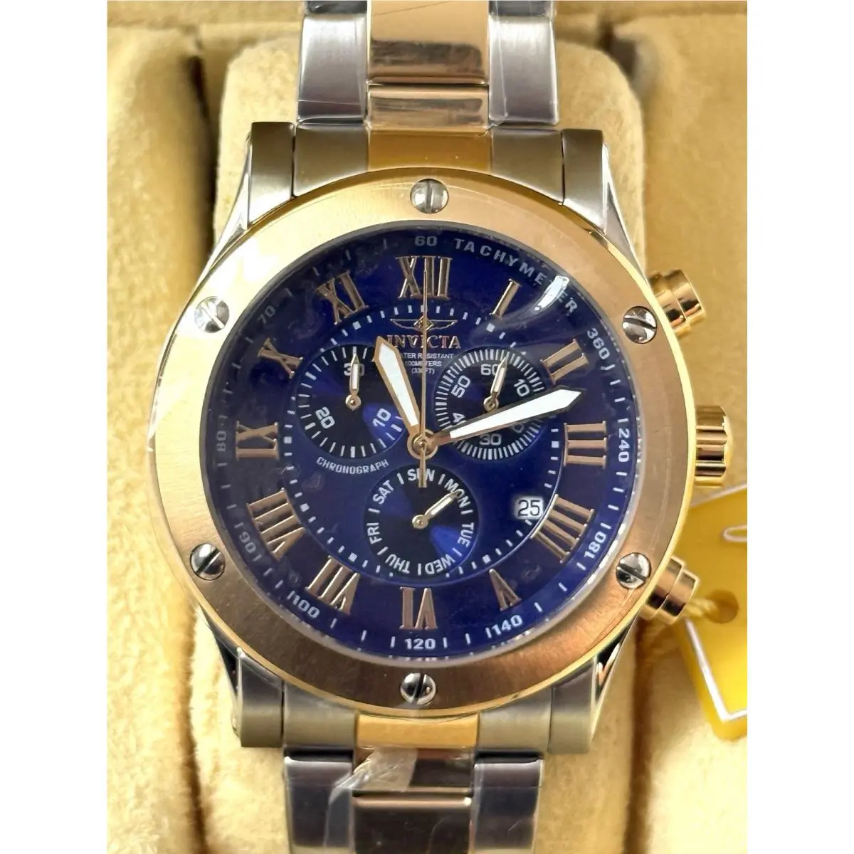 Invicta Tritnite Model 6788 Chronograph Wristwatch 100M Resistant Blue Gold Dial