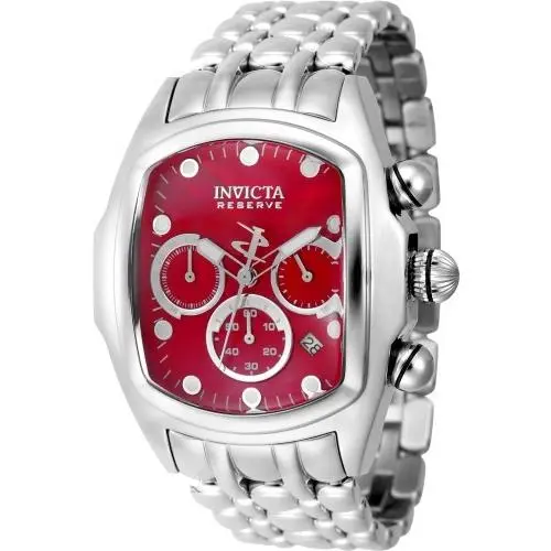 Invicta Men`s 44.5mm Reserve Lupah Mother of Pearl Red/silver Tone 100m Watch - Dial: Orange, Band: Silver Tone, Other Dial: Orange