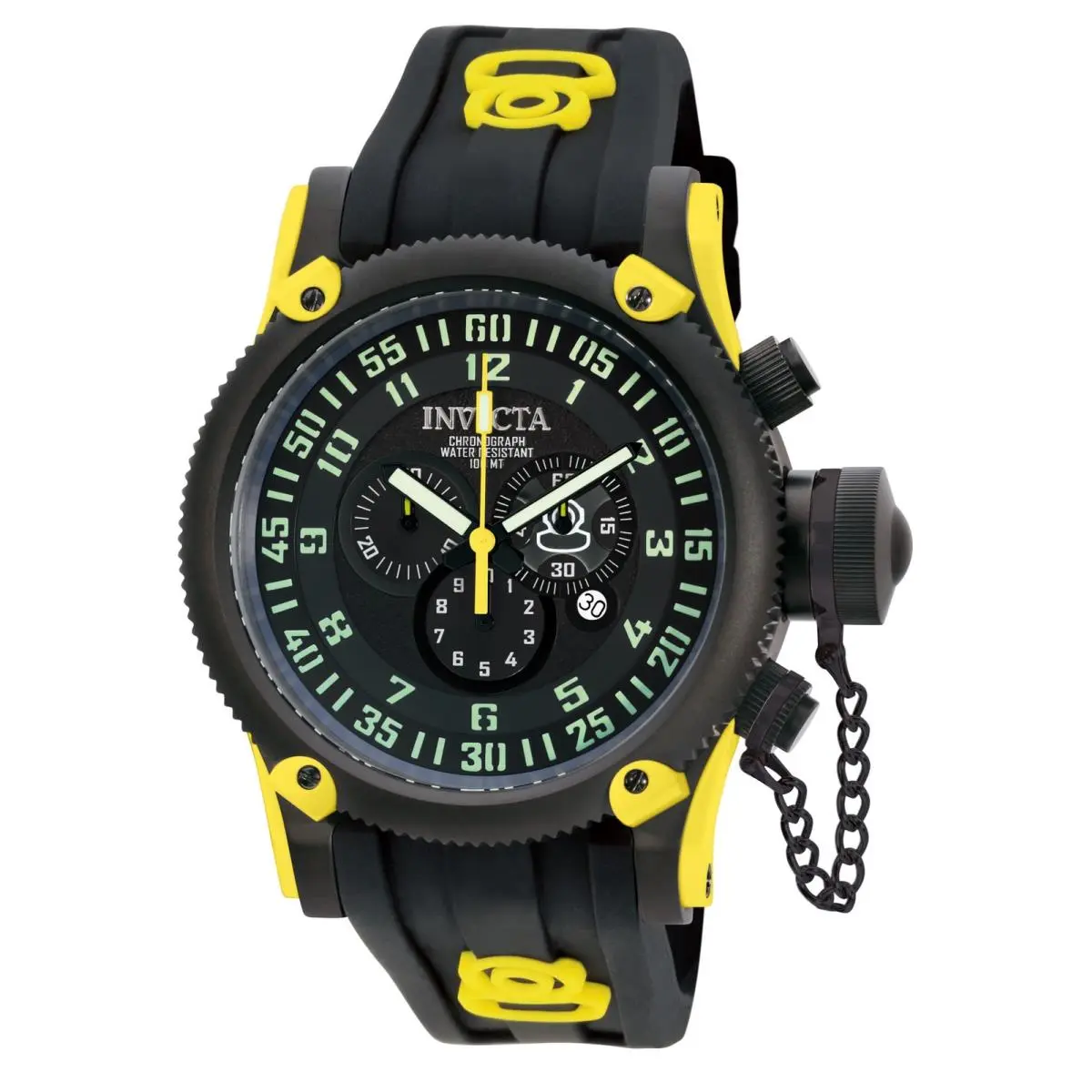 Invicta Russian Diver Yellow Black Men`s 52mm Swiss Chronograph Watch 10181 Rare - Dial: Black, White, Yellow, Band: Black, Bezel: Black