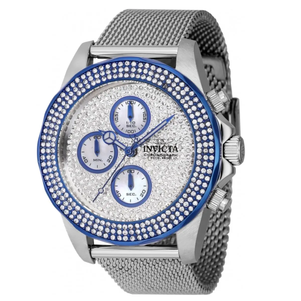 Pro Diver Women`s 40mm Silver Pave Crystal Blue Chronograph Watch 43875 by Invicta