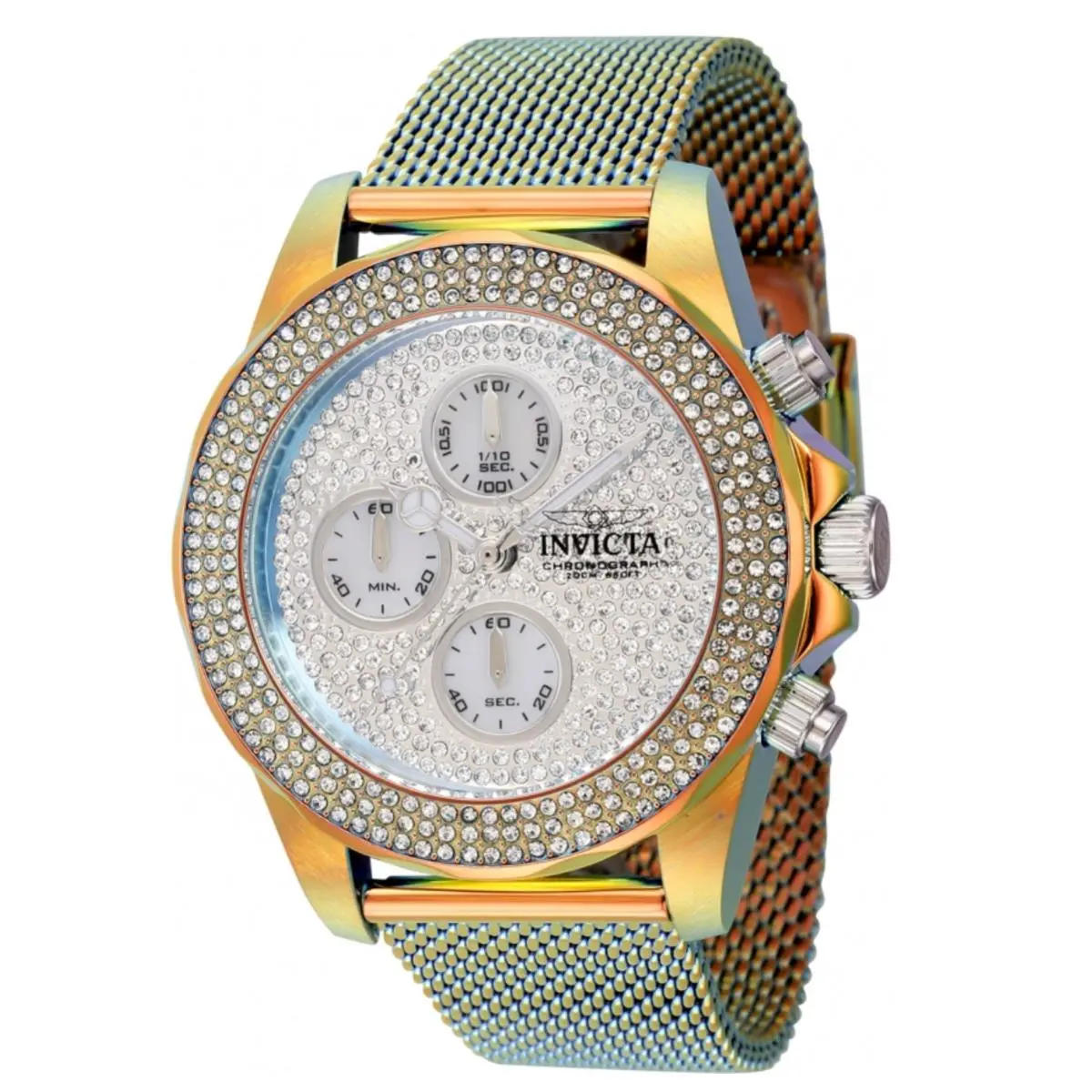 Invicta Pro Diver Fire Amber Women`s 518 Pave Crystals Quartz Chrono Watch 44257