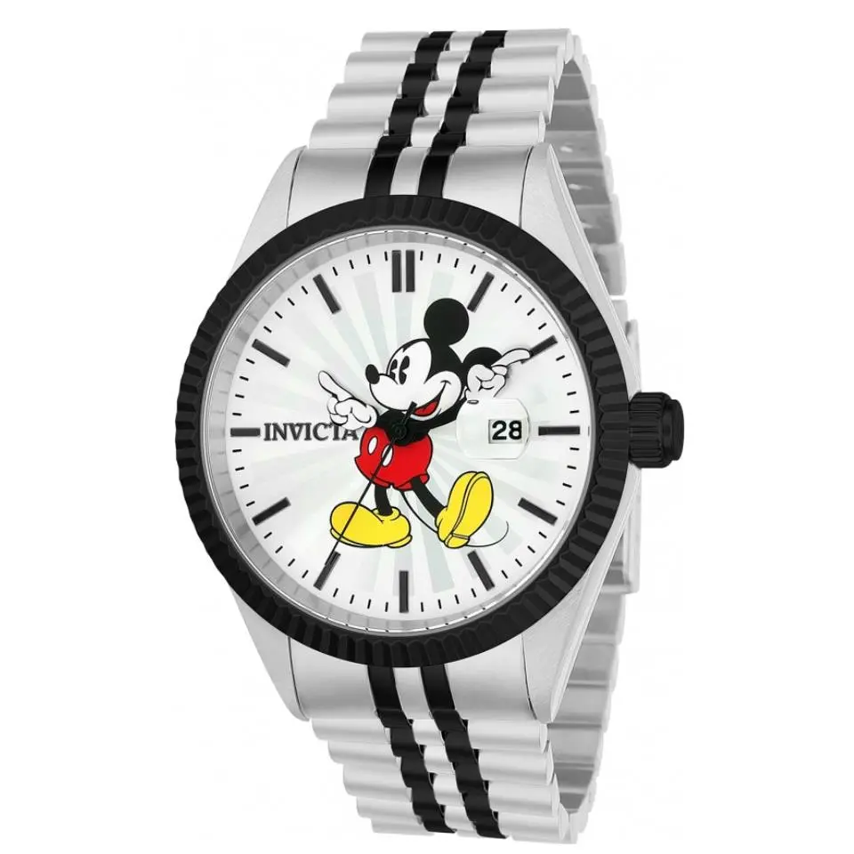 Invicta Disney Men`s 43mm Limited Edition Mickey Dial Two-tone Watch 22773 - Dial: Black, Gray, Silver, Band: Silver, Black, Bezel: Black