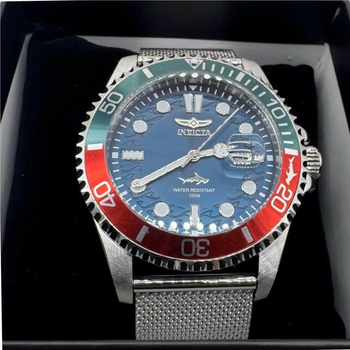 Invicta Pro Diver 47175 Mens Watch 43mm Blue Dial Pepsi Bezel Mesh Band