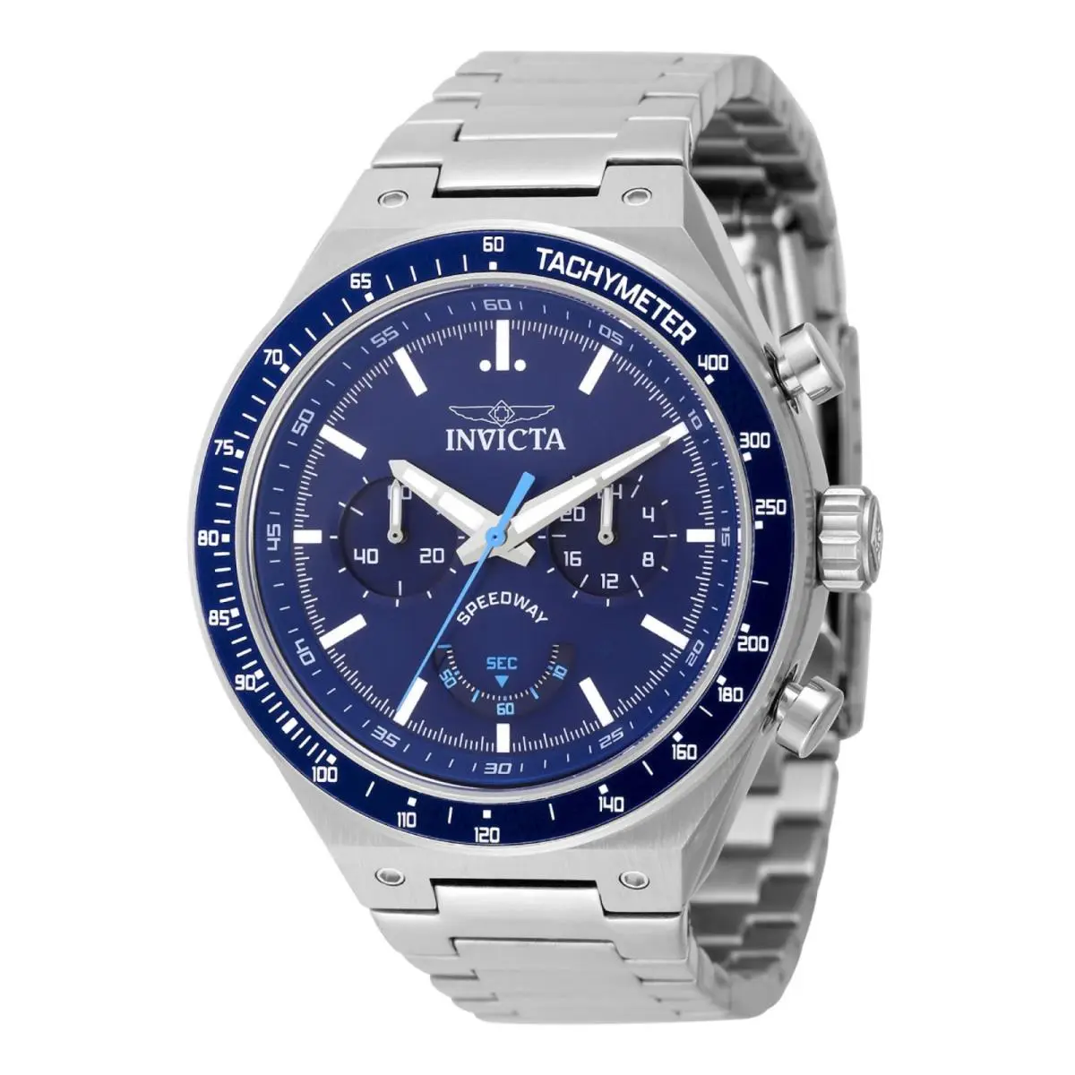 Invicta Speedway Men`s Silver Stainless Steel Watch with Blue Dial 44mm
