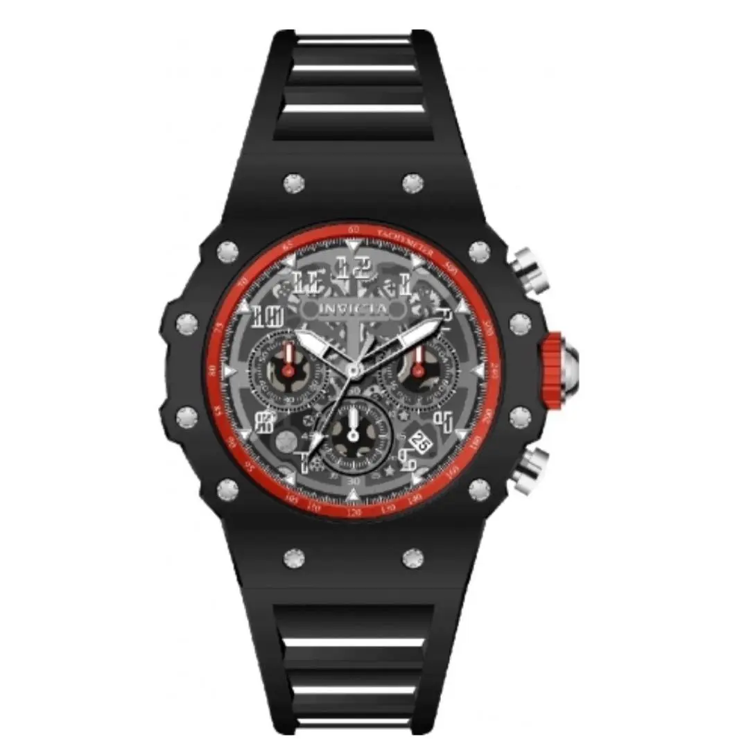 Invicta Racing Lady Unisex Quartz Watch 40.5mm Silicon Band Black Red 69779