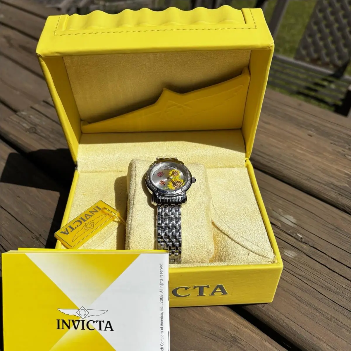 Women’s Invicta Sunflower Ladybug Silver Tone Watch Whimsical Gift “read”