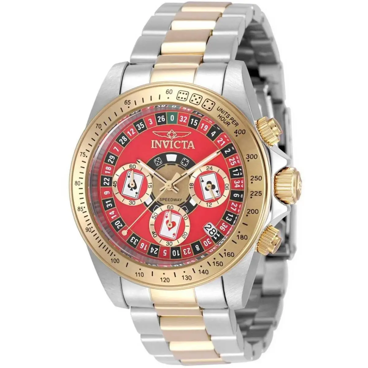 Invicta Men`s Watch Speedway Quartz Chronograph Red Dial Two Tone Bracelet 50495