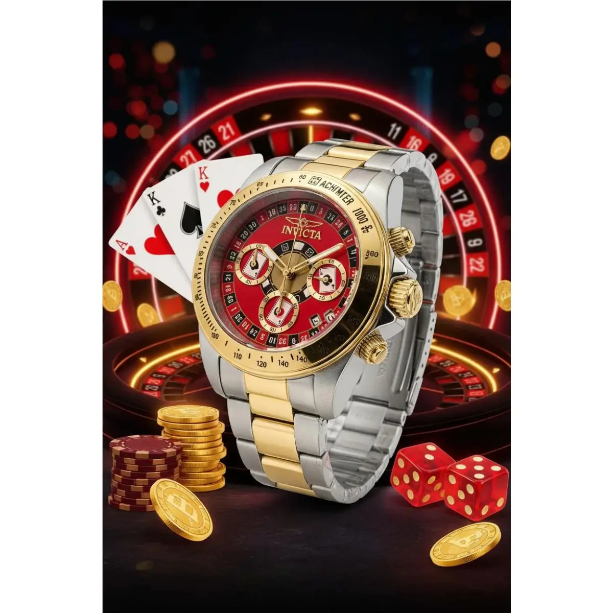 Invicta Speedway Montecarlo Red Roulette Dial 39.5mm Mens Watch 50495 2Tone Band