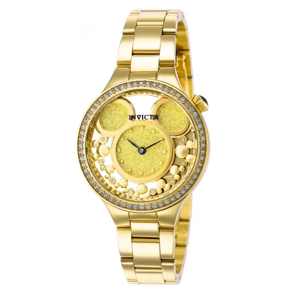 Invicta Disney Luxe Women`s 35mm Limited Edition Gold Mickey Watch 36262 - Dial: Clear, Gold, Yellow, Band: Gold, Yellow, Bezel: Gold