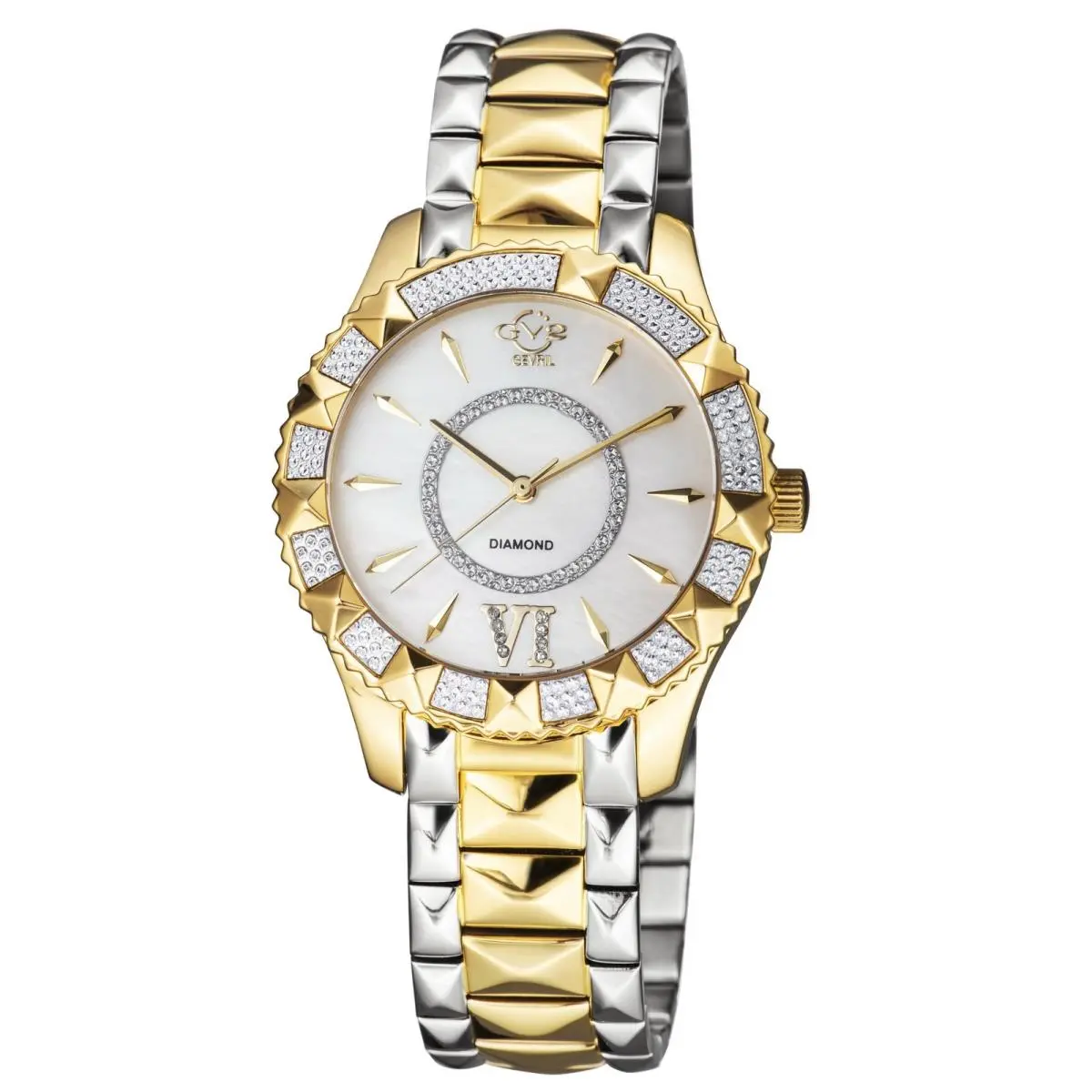 Invicta Gv2 By Gevril Women`s 11714-425 Venice Mop Dial Two-tone IP Steel Wristwatch