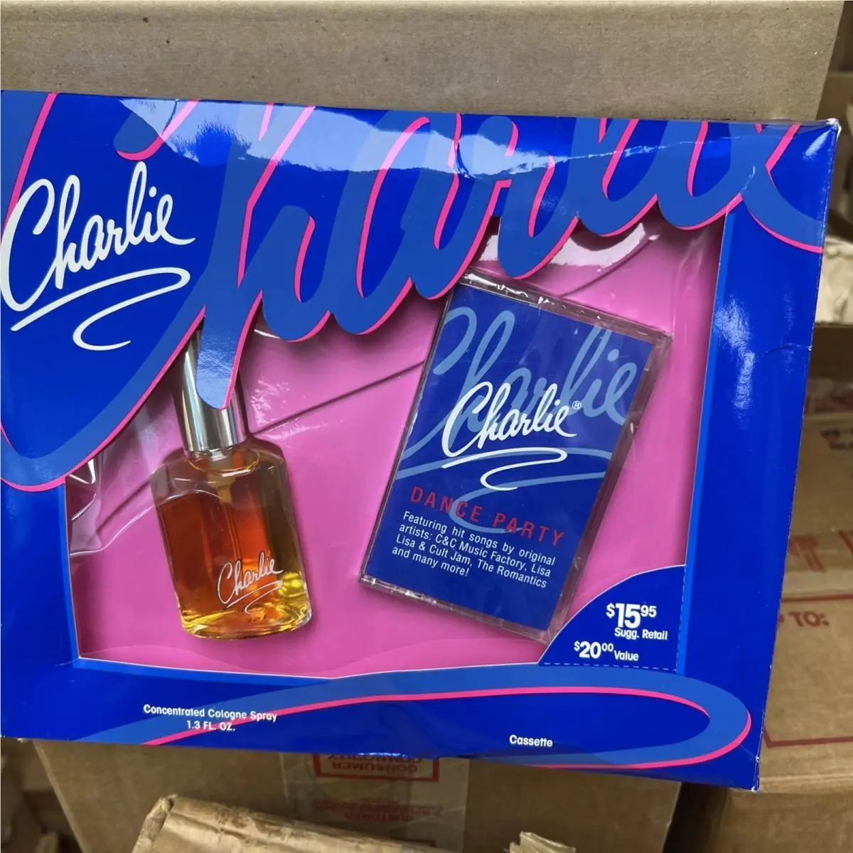 Charlie Revlon Concentrated Cologne Spray 1.3 Oz with 80s Cassette Tape Set