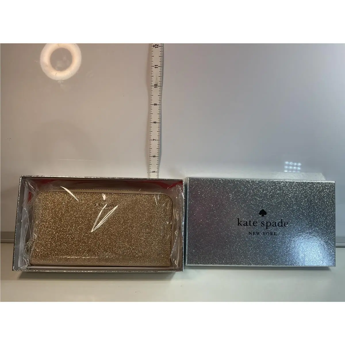 Kate Spade Boxed Rose Gold Glitter Large Continental Wallet New