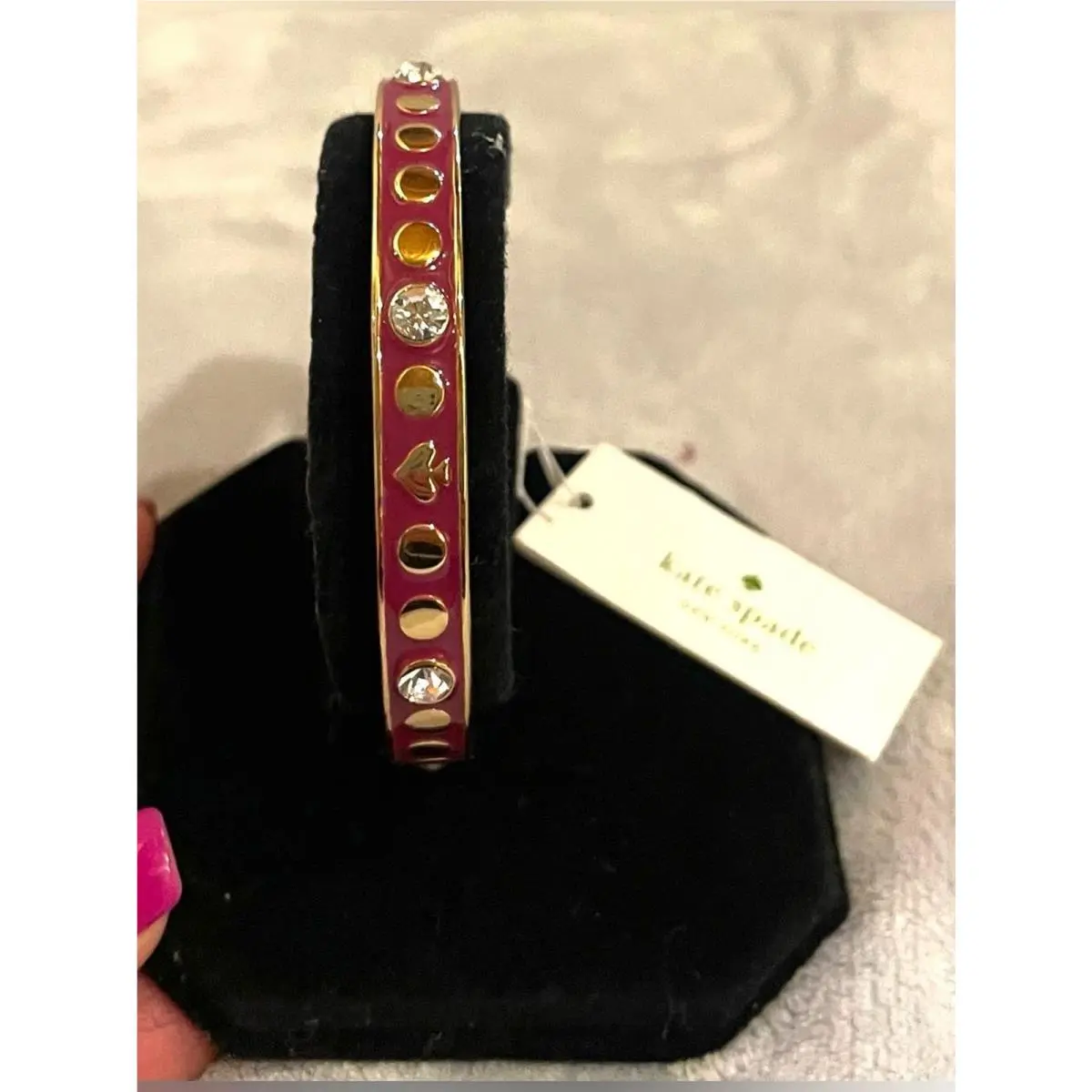 Kate Spade Spot The Spade Bangle Bracelet Sweetheart Pink Gold Tone Crystal