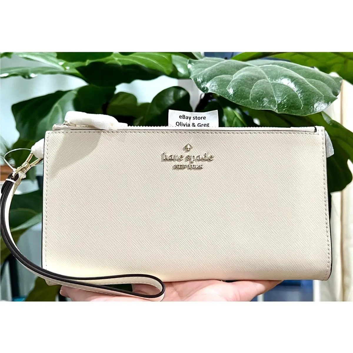 Kate Spade Madison Double Zip Saffiano Leather Wristlet Meringue Fits All Iphone