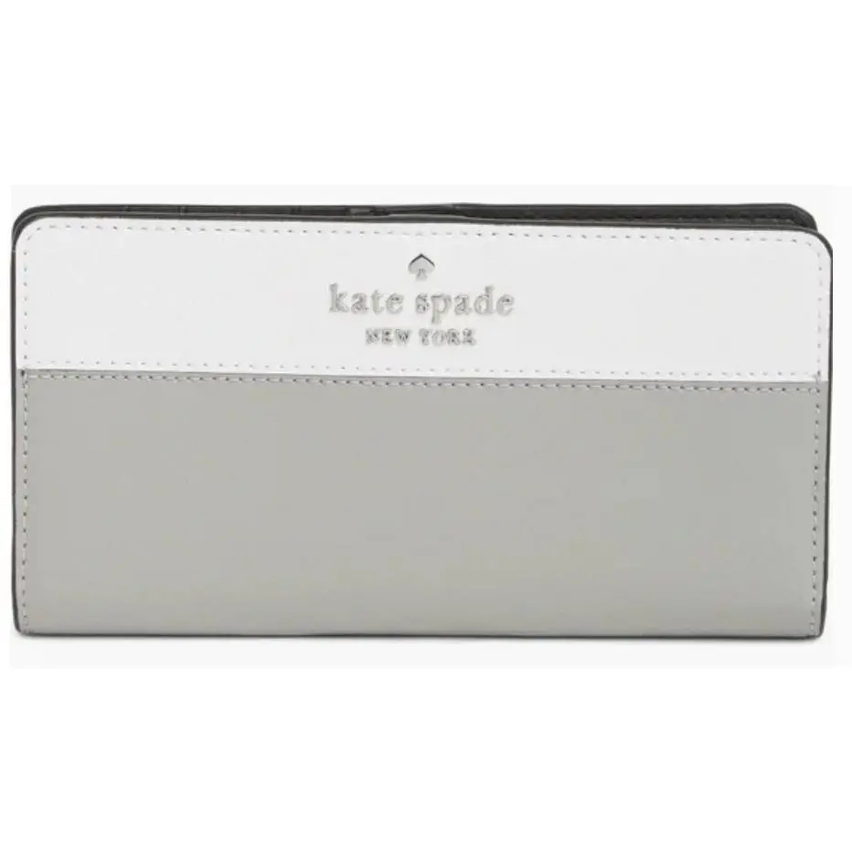 Kate Spade Large Slim Bifold Wallet Nimbus Grey Leather Retail