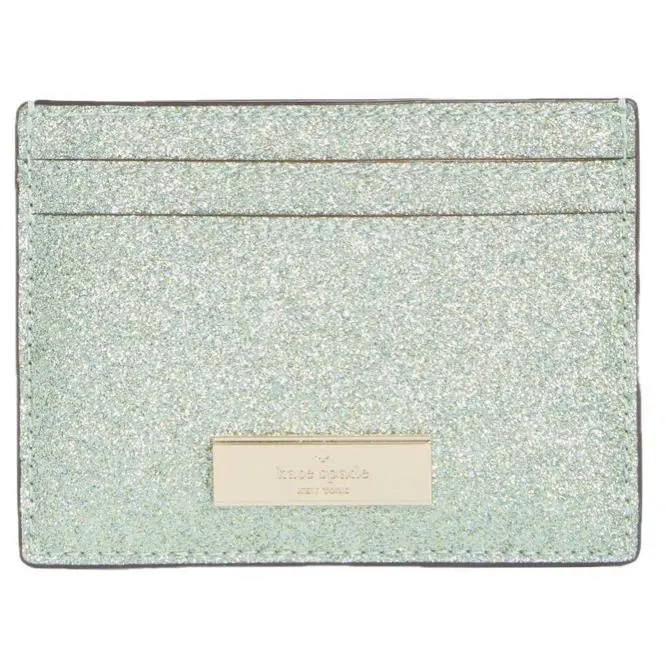 Kate Spade Kenzie Glitter Card Case Wallet Retail Seawater
