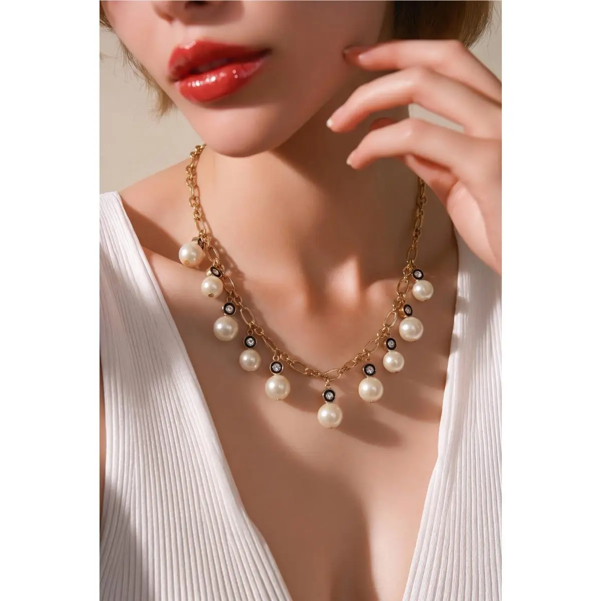 Kate Spade Ksny Pearly Delight Crystal Gold Tone Frontal Bib Necklace 310