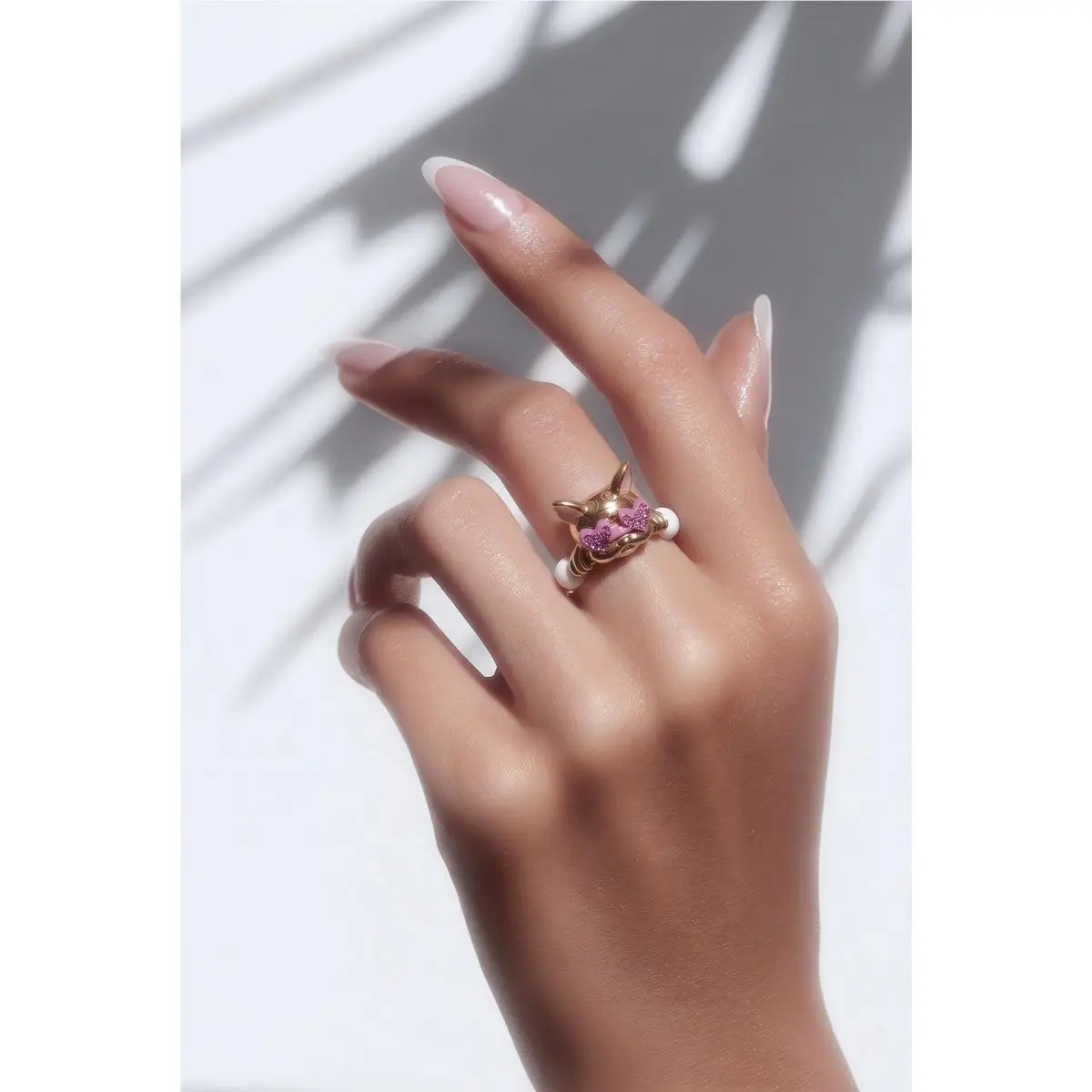 Kate Spade Bulldog Ring with Pave Heart Glasses Rose Gold Size 7 B50