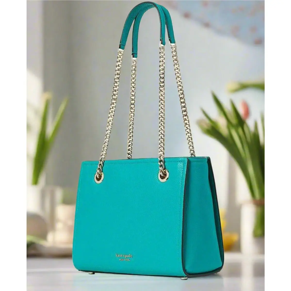 Kate Spade Amelia Medium Shoulder Bag Fiji Green Pebbled Leather Cha