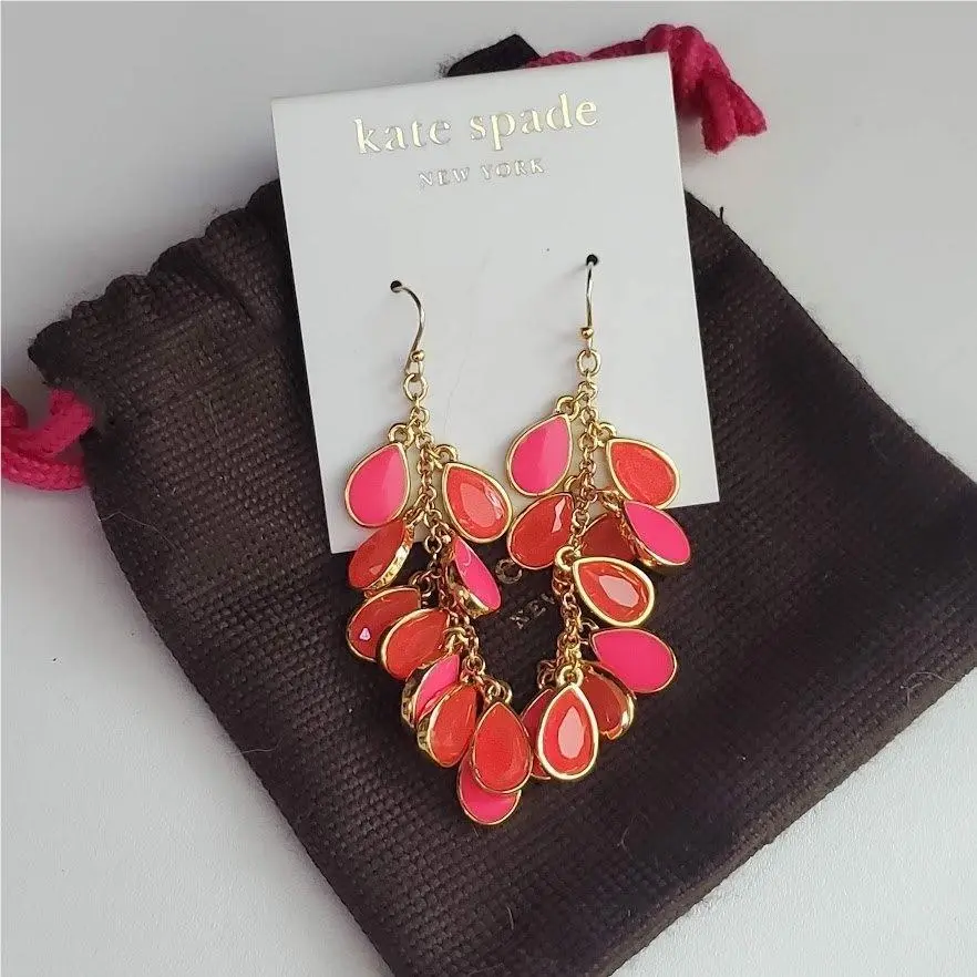 Kate Spade New York Pink Orange Enamel Teardrop Chandelier Earrings Nwot