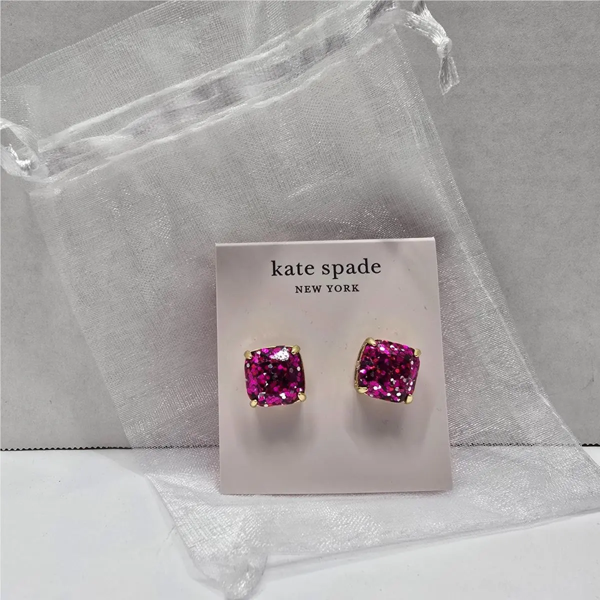 Kate Spade New York Pink/silver Mini Glitter Square Earrings