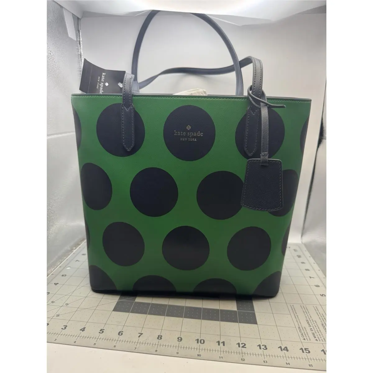 Kate Spade Brynn Cheerful Dot Tote Large Green Blue Polka Shoulder Bag Saffiano