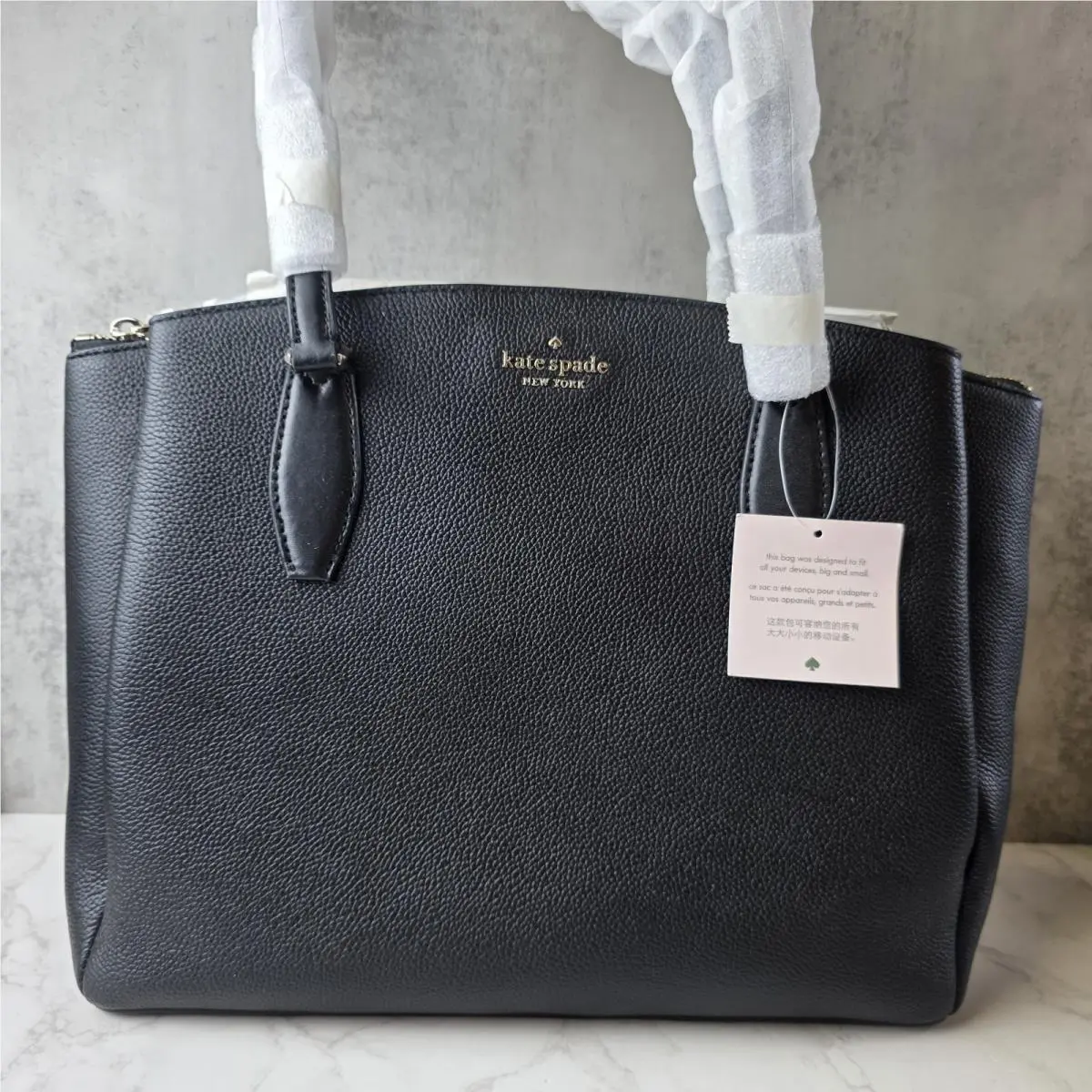 New - Kate Spade Monet Large Triple Compartment Tote - Black Pebbled Leather